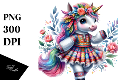 Baby Unicorn in Folk Dancer Costume PNG Product Image 1