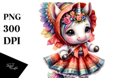 Baby Unicorn in Folk Dancer Costume PNG Product Image 1