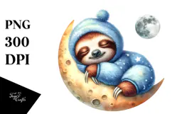 Cute Baby Sloth Sleeping on the Moon PNG Product Image 1