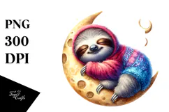Cute Baby Sloth Sleeping on the Moon PNG Product Image 1