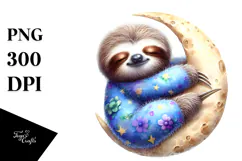 Cute Baby Sloth Sleeping on the Moon PNG Product Image 1
