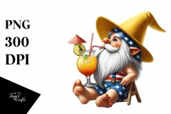 Gnome in Beach Wear Drinking Cocktail Digital Art Clipart Product Image 1