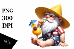 Gnome in Beach Wear Drinking Cocktail Digital Art Clipart Product Image 3
