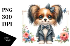 Watercolor Baby Papillon FLORAL FRAME Clipart Product Image 1