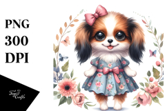 Watercolor Baby Papillon FLORAL FRAME Clipart Product Image 1