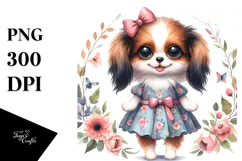 Watercolor Baby Papillon FLORAL FRAME Clipart Product Image 1