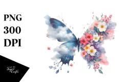 Watercolor Bird in Blue Cloud PNG Product Image 1