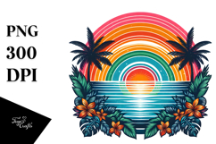 Retro Tropical Rainbow Sunset, PNG Design Product Image 1