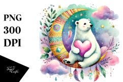 Colorful Boho Polar Bear on Half Moon Heart PNG Product Image 1
