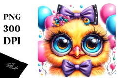 Vibrant Baby Chicken with Balloons PNG Product Image 1