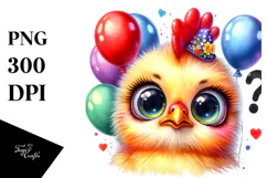 Vibrant Baby Chicken with Balloons PNG Product Image 1