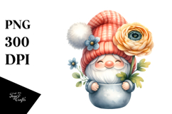 Cute Gnome with Ranunculus PNG Product Image 1