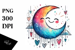 Colorful Half Moon with Hearts, Transparent PNG Product Image 1