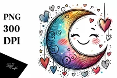 Colorful Half Moon with Hearts, Transparent PNG Product Image 1