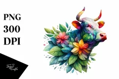 Vibrant Watercolor Cow PNG Product Image 1
