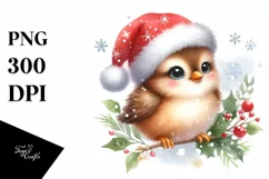 Watercolor Baby Bird Christmas PNG Product Image 3