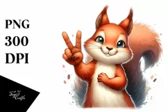 Funny Squirrel Victory Sign Watercolor Clipart Product Image 1