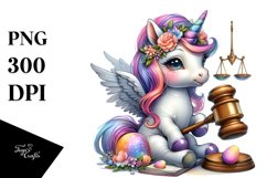 Quirky Baby Unicorn with Gavel PNG Product Image 1