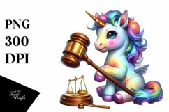 Quirky Baby Unicorn with Gavel PNG Product Image 1