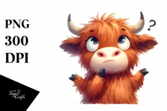 Thoughtful Highland Cow, High-Res PNG Product Image 1