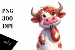 Simple Funny Expressive Highland Cow Watercolor PNG Product Image 3