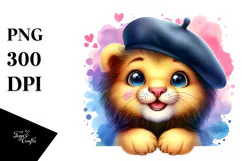 Smiling Cute Baby Lion with Beret PNG Product Image 1