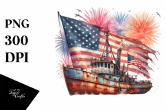 Vintage Fishing Boat Fireworks | Clipart Product Image 3