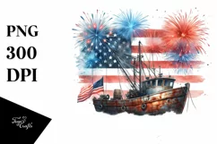 Vintage Fishing Boat Fireworks | Clipart Product Image 1