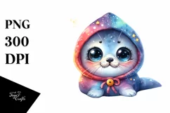 Colorful Baby Hooded Seal Under Moon and Stars | Clipart Product Image 1