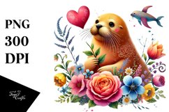Colorful Adorned Walrus Sitting on a Flower PNG Product Image 1