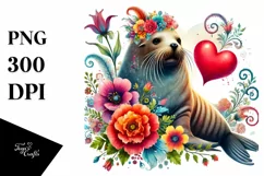 Colorful Adorned Walrus Sitting on a Flower PNG Product Image 1