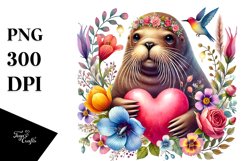 Colorful Adorned Walrus Sitting on a Flower PNG Product Image 1
