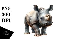 Adorned Baby Rhino Watercolor PNG Product Image 1