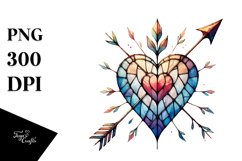Washed Watercolor Heart with Arrow PNG Product Image 1