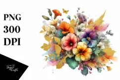 Colorful Bouquet with Gold Foil Nasturtium Clipart Product Image 1