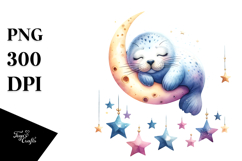 Cute Seal Sleeping Moon Boho PNG Product Image 1