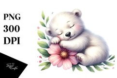 polar bear sleeping on Flower, PNG Product Image 1