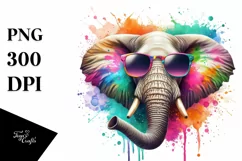 Colorful Artistic Elephant Sunglasses, Clipart Product Image 1