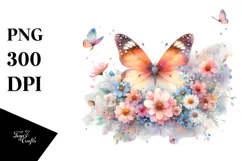 Butterfly with Flowers PNG Product Image 1
