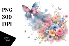 Butterfly with Flowers PNG Product Image 1