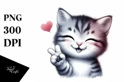 Funny Kitten Love Sign Watercolor Clipart Product Image 3