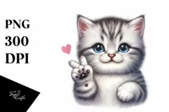 Funny Kitten Love Sign Watercolor Clipart Product Image 1