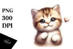 Funny Kitten Love Sign Watercolor Clipart Product Image 1