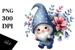 Baby Gnome with Lobelia Floral Ornament, PNG Product Image 1