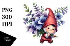 Baby Gnome with Lobelia Floral Ornament, PNG Product Image 1