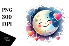Colorful Smiling Moon with Hearts PNG Product Image 1