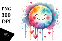 Colorful Smiling Moon with Hearts PNG Product Image 1