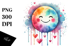 Colorful Smiling Moon with Hearts PNG Product Image 1