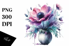 Vibrant Anemone Pot Watercolor Clipart Product Image 1