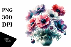 Vibrant Anemone Pot Watercolor Clipart Product Image 1
